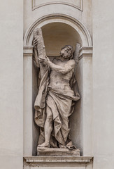 Saint Andrew by Luca Breton on the facade of Santi Claudio e Andrea dei Borgognoni church in Rome,...