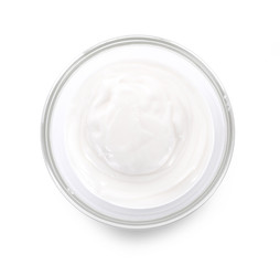 bowl of sour cream yogurt isolated on white background