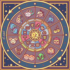vector cute Zodiac circle Horoscope