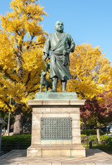 Statue of Saigo Takamori and his loyal dog in Ueno Park, Tokyo, Japan