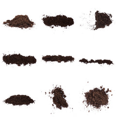 Set of Pile of humus soil isolated on white background