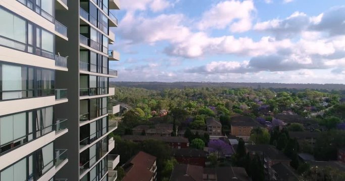 Aerial footage of High rise residential building in Sydney Australia