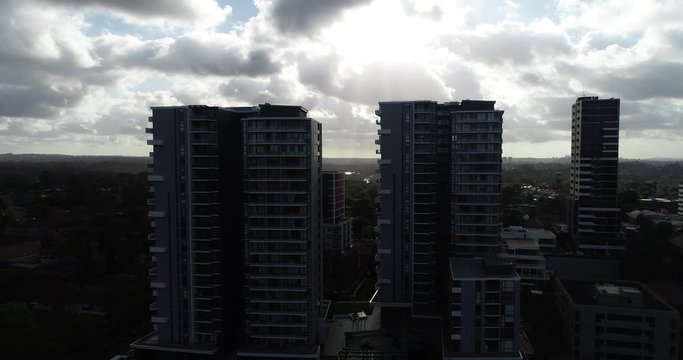 Aerial footage of High rise residential building in Sydney Australia