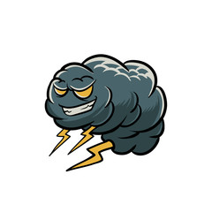 Cloud monster with thunderbolt illustration. Evil cloud bee shape clip art. Cartoon style for sticker, web landing page, or tshirt design