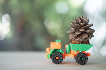 The truck carries a pine cone