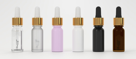 Dropper bottles set mockup. CBD oil pipette bottles set mockup. Serum dropper botlles set. Vape liquid in brown glass bottles.