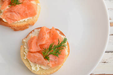 Sandwich with salted salmon and dill.