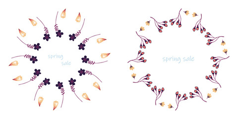 poster Spring sales on a floral watercolor background. ?ard, label, flyer, banner design element. Vector illustration