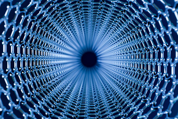 Graphene molecular nano technology structure on a blue background - 3d rendering