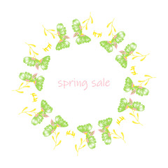 poster Spring sales on a floral watercolor background. ?ard, label, flyer, banner design element. Vector illustration