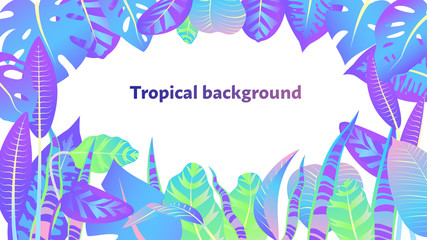 Floral background template with neon gradient tropical leaves. Vector illustration