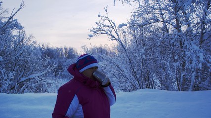 Fototapeta na wymiar woman 50 years old, winter, Siberia, forest.