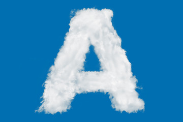 Letter A font shape element made of clouds on blue
