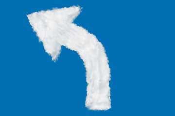 Left turn arrow made of clouds on blue background