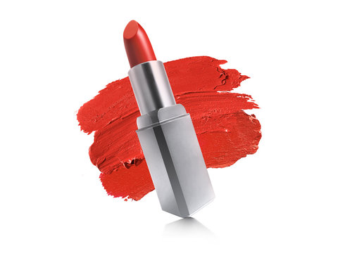 Lipstick and lipstick smear isolated on white background
