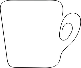Cup - a black outline is drawn in one line. Tea party symbol in abstract form, child's drawing.