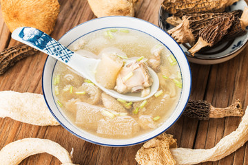 Chinese food in chine Soup with scallop and bamboo fungus