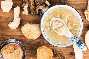Chinese food in chine Soup with scallop and bamboo fungus
