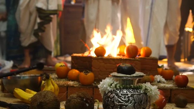 The rite of glorification of Lord Krishna in a private indian home