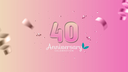 40th anniversary. Gradient pink and yellow Numbers with sparkling confetti. Modern elegant gradient background design vector EPS 10. For wedding party or company event decoration.