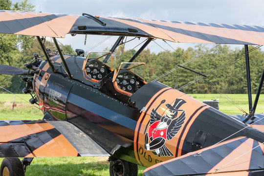 Detail view of the cockpit of a historical airplane