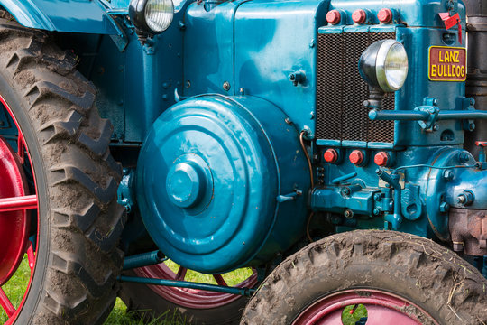 Closeup of a historic old tractor during a Dutch agricultural festival