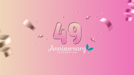 49th anniversary. Gradient pink and yellow Numbers with sparkling confetti. Modern elegant gradient background design vector EPS 10. For wedding party or company event decoration.