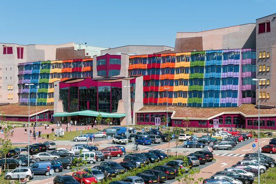 People visiting the new modern Isala Hospital in Zwolle, The Netherlands