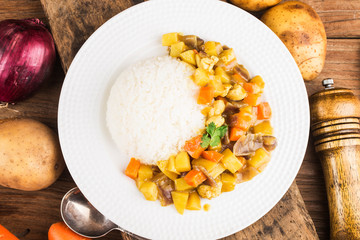 Potato, carrot, chicken and curry rice