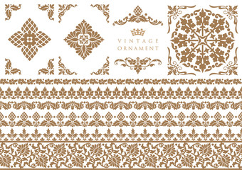 set of decorative design elements. floral frames and borders.