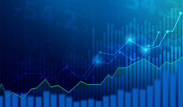 Business candle stick graph chart of stock market investment trading on blue background. Bullish point, Trend of graph. Eps10 Vector illustration.