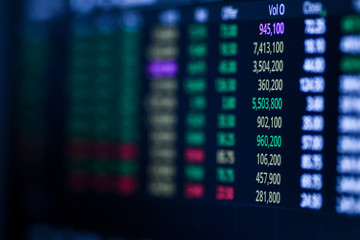 Obraz premium Stock exchange market chart, Stock market data on LED display. Business analysis concept.