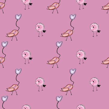 seamless watercolor birds pattern print background design