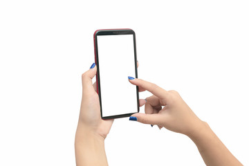 Hand holding mobile smart phone with blank screen. with clipping path