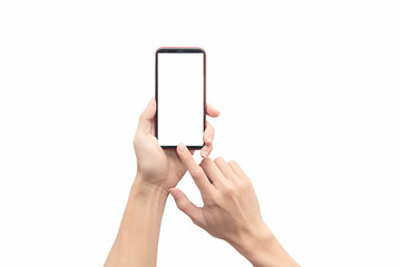 Hand holding mobile smart phone with blank screen. with clipping path