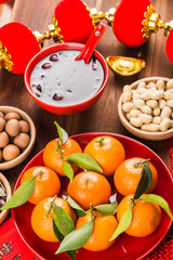 Top view accessories Chinese new year festival decorations.Chinese translation: Great luck，blessing