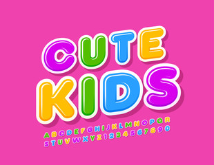 Vector Colorful Sign Cute Kids. Bright modern Font. Creative Alphabet Letters and Numbers.