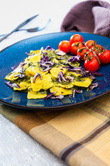 Salmon Ravioli Fondue Of Spinach With Cream