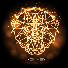 Abstract polygonal tirangle animal monkey neon sign. Hipster animal illustration.