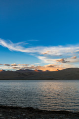 Beautiful Lake Tso Moriri in Ladakh in evening 