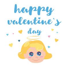 Funny little cupid with heart. Illustration of a Valentine's Day in a cartoon style. Amur baby angel. Cute funny cupid little god eros greece kids, romantic. Angel cupid love amur.