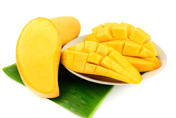 mango and sticky rice,Thai style tropical dessert on white background