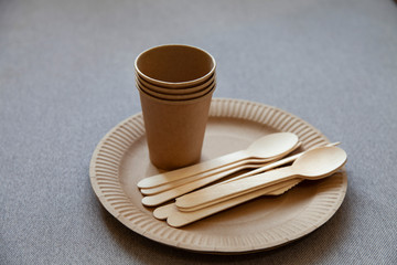 disposable eco dishes from paper cardboard spoon fork knife