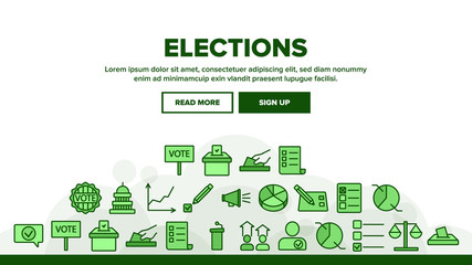 Fototapeta na wymiar Voting And Elections Landing Web Page Header Banner Template Vector. Including Ballot Voiting Box, Vote And Justice, Campaign And Congress Illustration