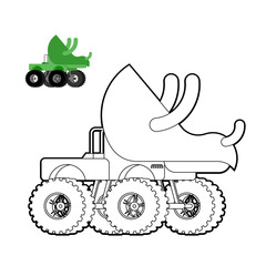 Monster Truck triceratops coloring book. Dino car on big wheels. vector illustration © maryvalery