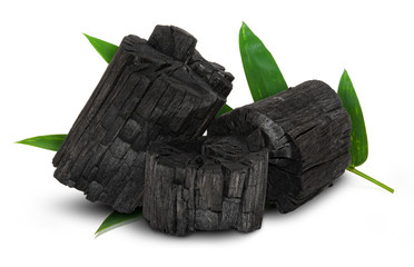 Natural wood charcoal isolated on white background