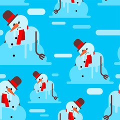 Melted snowman pattern seamless. Winter is ending background. End of Christmas. vector texture