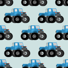 Monster Truck pattern seamless. car on big wheels background. Baby fabric ornament. vector texture © maryvalery