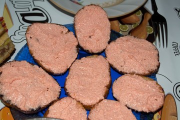 Sandwich with capelin caviar. Photo for food advertisement