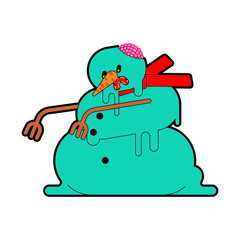 Snowman Zombie isolated. Dead green snowman. end of Christmas. Winter is ending. vector illustration